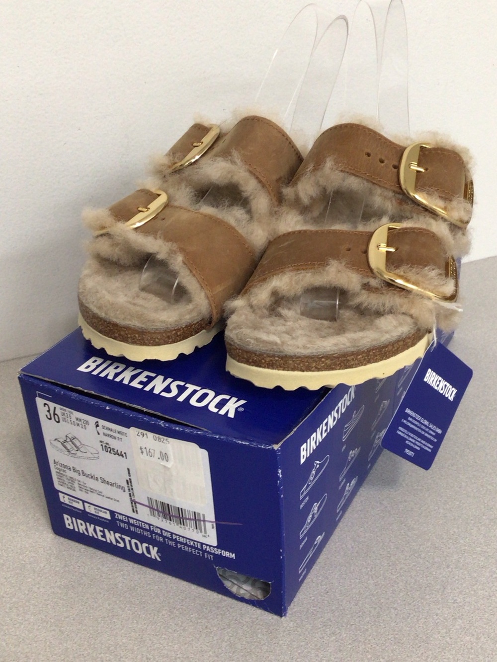 BIRKENSTOCK BIG BUCKLE ARIZONA SHEARLING LADIES 36 /USA 5  NARROW FIT NEW